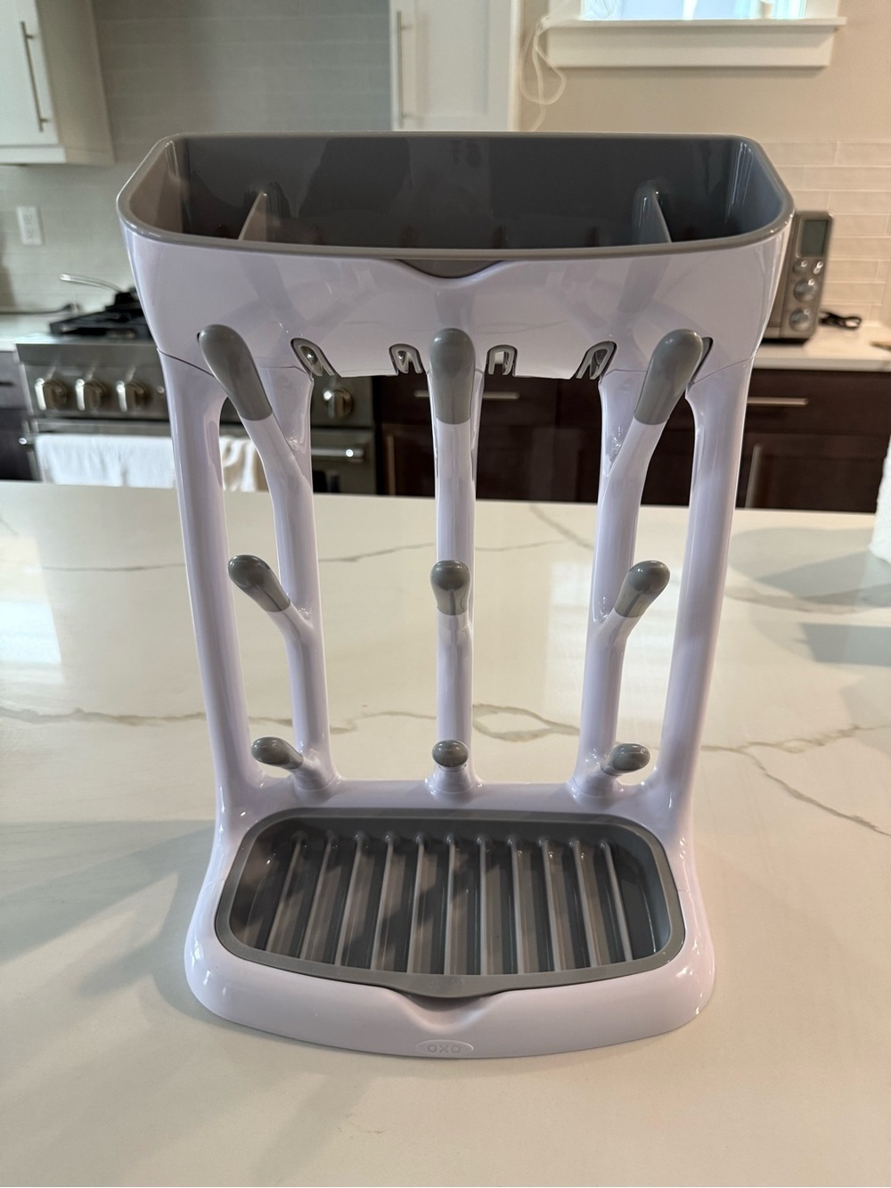 OXO White and Gray Bottle Drying Rack with Vertical Pegs